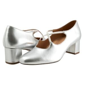 NEW Trotters Women's Leather Cris-Cross Demi Pump Heels Size 9.5 Silver Metallic